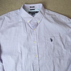 U.S. Polo Assn. Mens Sz 2XL Stretch Fit Long Sleeve Button Down Violet Gingham